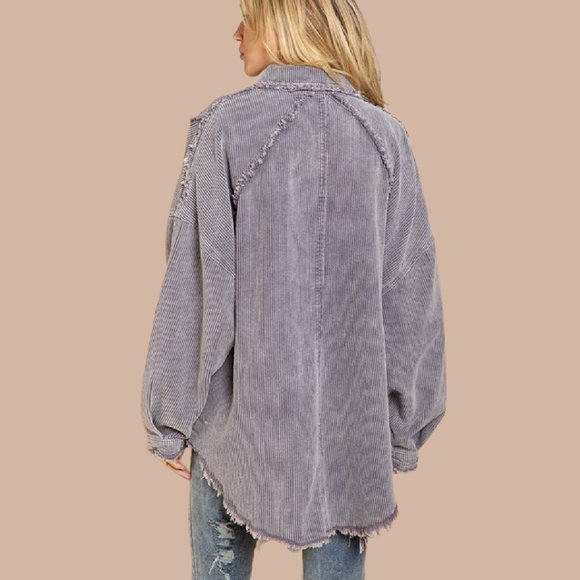 Look Effortlessly Boho Chic POL Grey Violet Corduroy Shirt Jacket Shacket - Picture 5 of 5